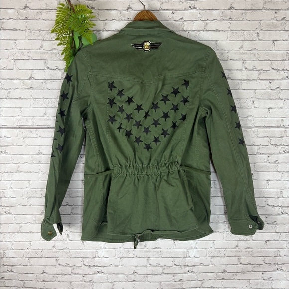 William Rast Olive Green Fatigue Floral Embroidered Patch Cargo Jackete - Picture 4 of 4